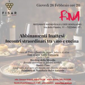 "Abbinamenti Inattesi" - Incontri straordinari tra vino e cucina - 26 Febbraio